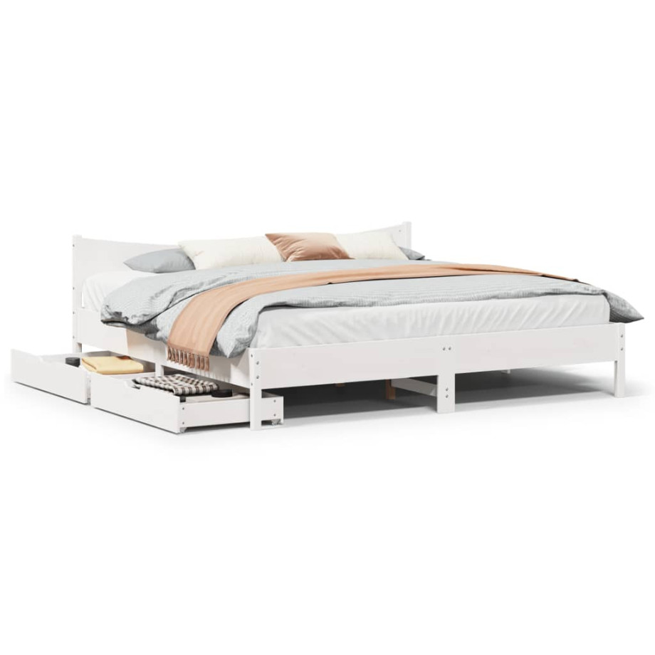 vidaXL Bedframe met lades massief grenenhout wit 180x200 cm afbeelding 1
