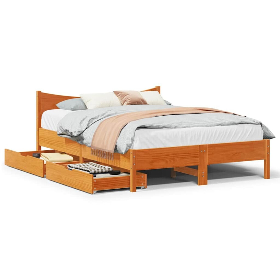 vidaXL Bedframe met lades massief grenenhout wasbruin 150x200 cm afbeelding 1