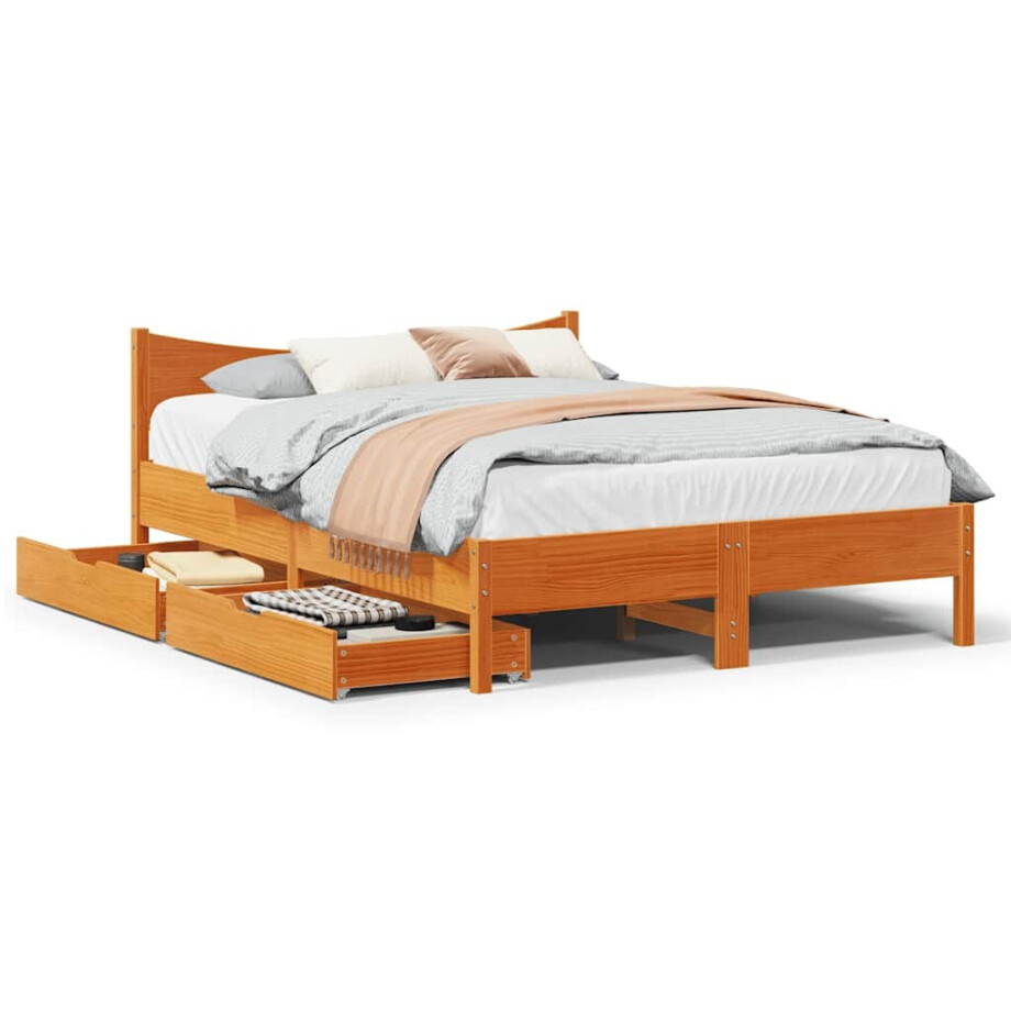 vidaXL Bedframe met lades massief grenenhout wasbruin 135x190 cm afbeelding 1