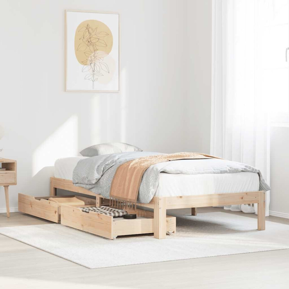 vidaXL Bedframe met lades massief grenenhout 75x190 cm afbeelding 1