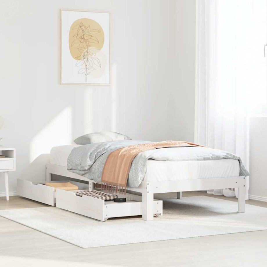vidaXL Bedframe met lades massief grenenhout wit 90x190 cm afbeelding 1