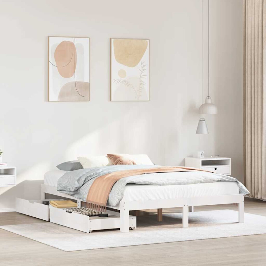 vidaXL Bedframe met lades massief grenenhout wit 120x190 cm afbeelding 1