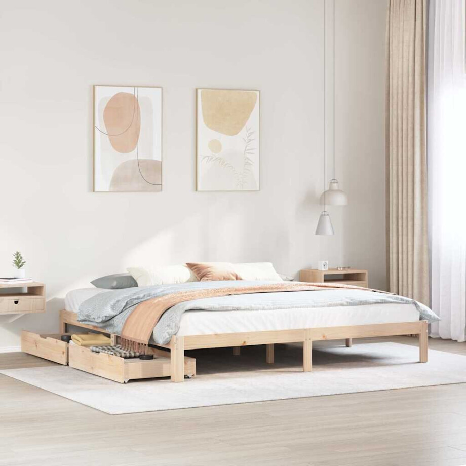 vidaXL Bedframe met lades massief grenenhout 200x200 cm vidaXL Bedframe met lades massief grenenhout 200x200 cm afbeelding 1