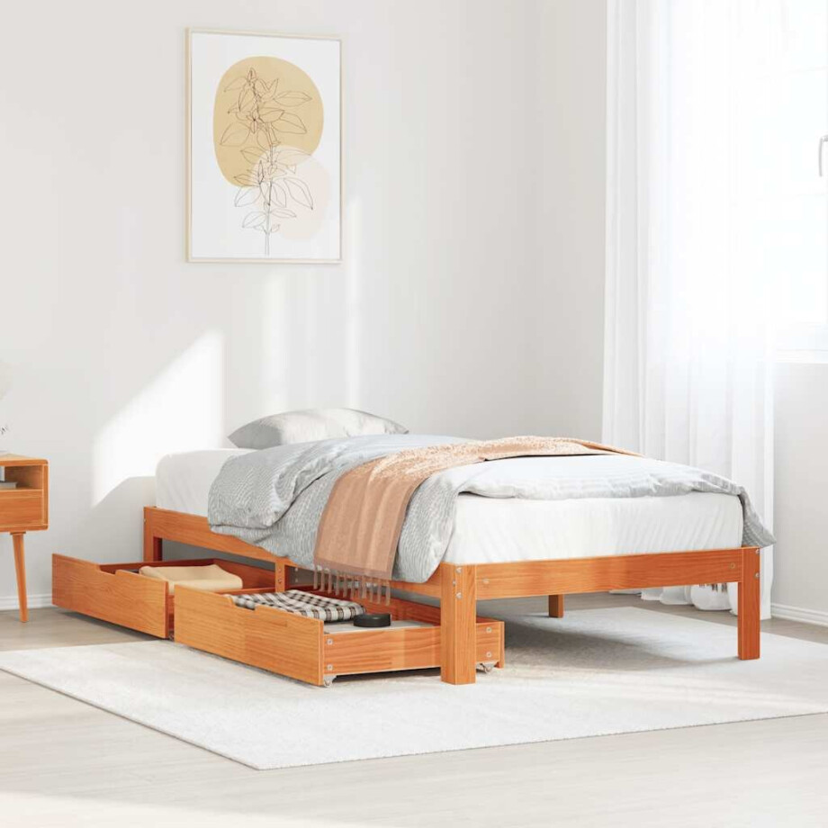 vidaXL Bedframe met lades massief grenenhout wasbruin 75x190 cm afbeelding 1