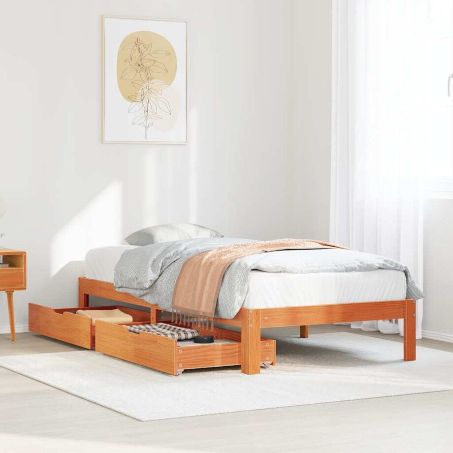 vidaXL Bedframe met lades massief grenenhout wasbruin 90x200 cm afbeelding 1