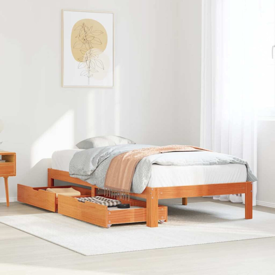 vidaXL Bedframe met lades massief grenenhout wasbruin 100x200 cm afbeelding 1