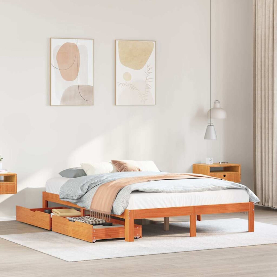 vidaXL Bedframe met lades massief grenenhout wasbruin 140x200 cm afbeelding 1