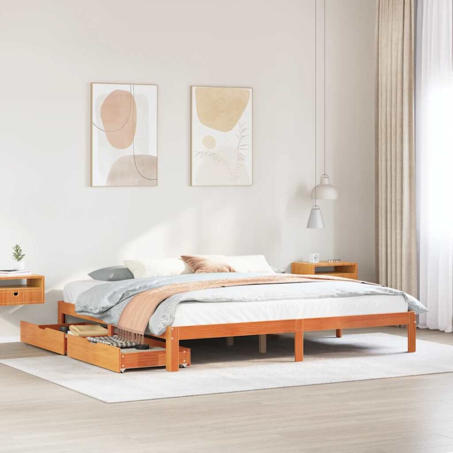 vidaXL Bedframe met lades massief grenenhout wasbruin 180x200 cm vidaXL Bedframe met lades massief grenenhout wasbruin 180x200 cm afbeelding 1