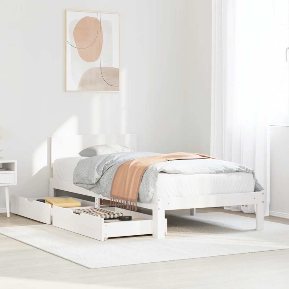 vidaXL Bedframe met lades massief grenenhout wit 90x190 cm afbeelding 1