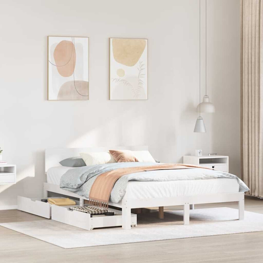 vidaXL Bedframe met lades massief grenenhout wit 120x190 cm afbeelding 1