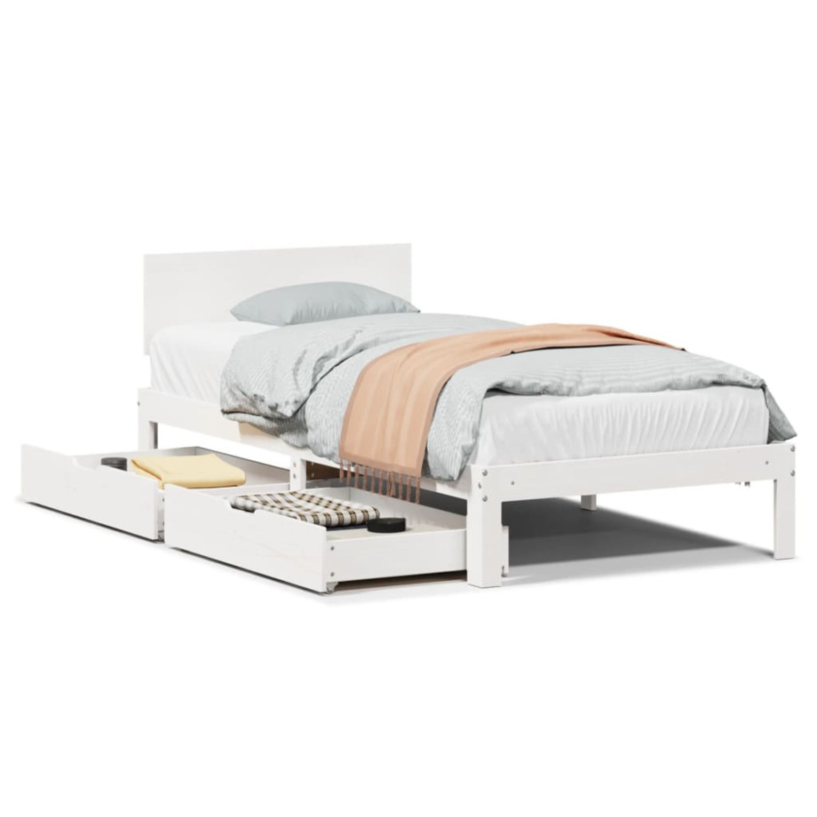 vidaXL Bedframe met lades massief grenenhout wit 90x200 cm afbeelding 1