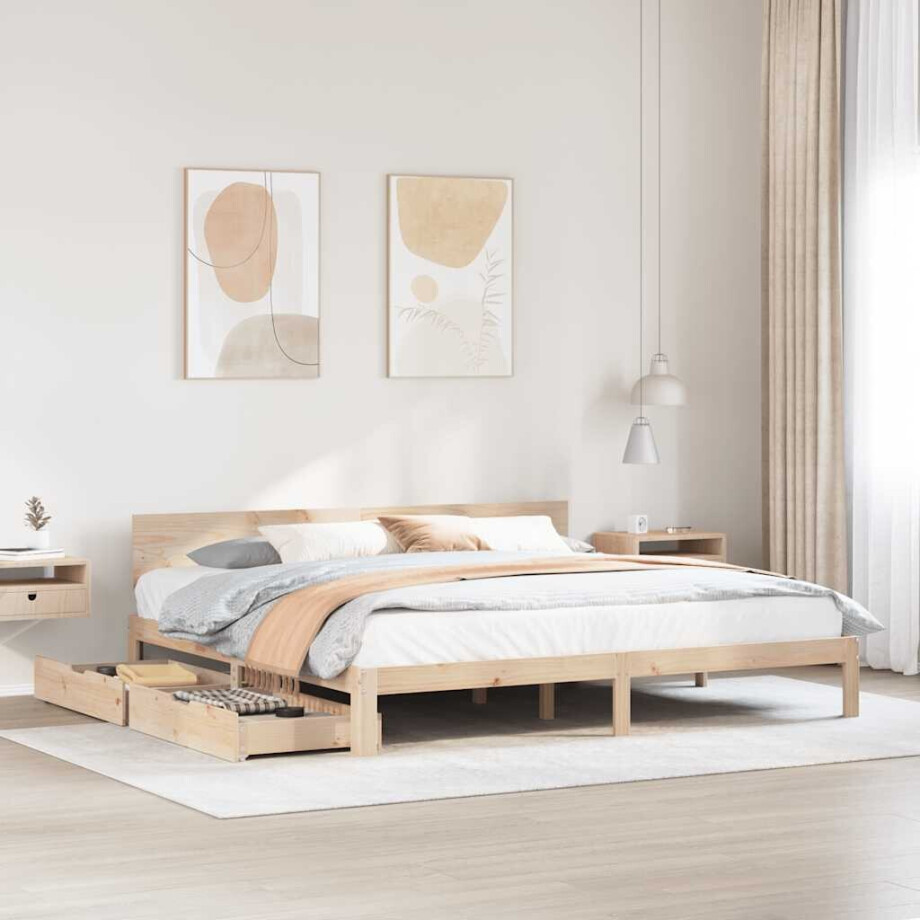 vidaXL Bedframe met lades massief grenenhout 180x200 cm afbeelding 1