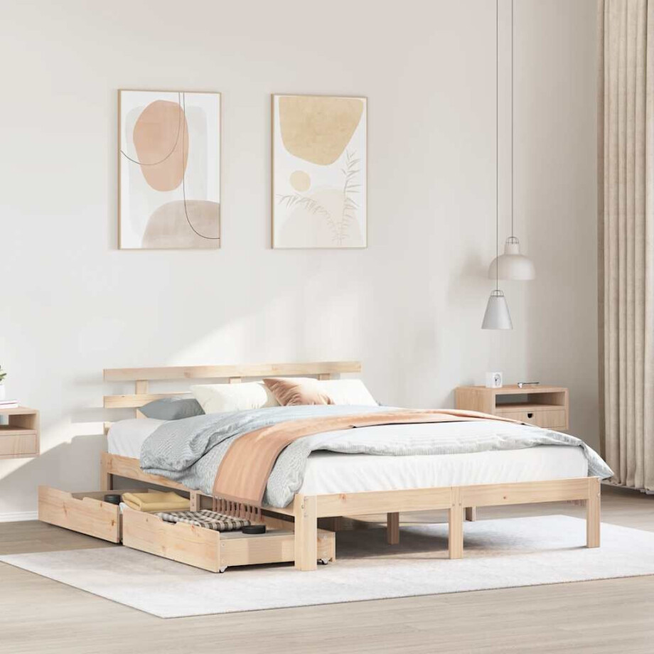 vidaXL Bedframe met lades massief grenenhout 135x190 cm afbeelding 1