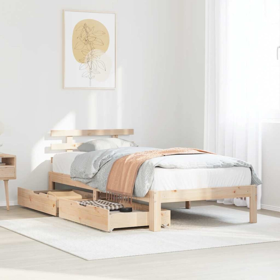 vidaXL Bedframe met lades 100x200 cm massief grenenhout afbeelding 1