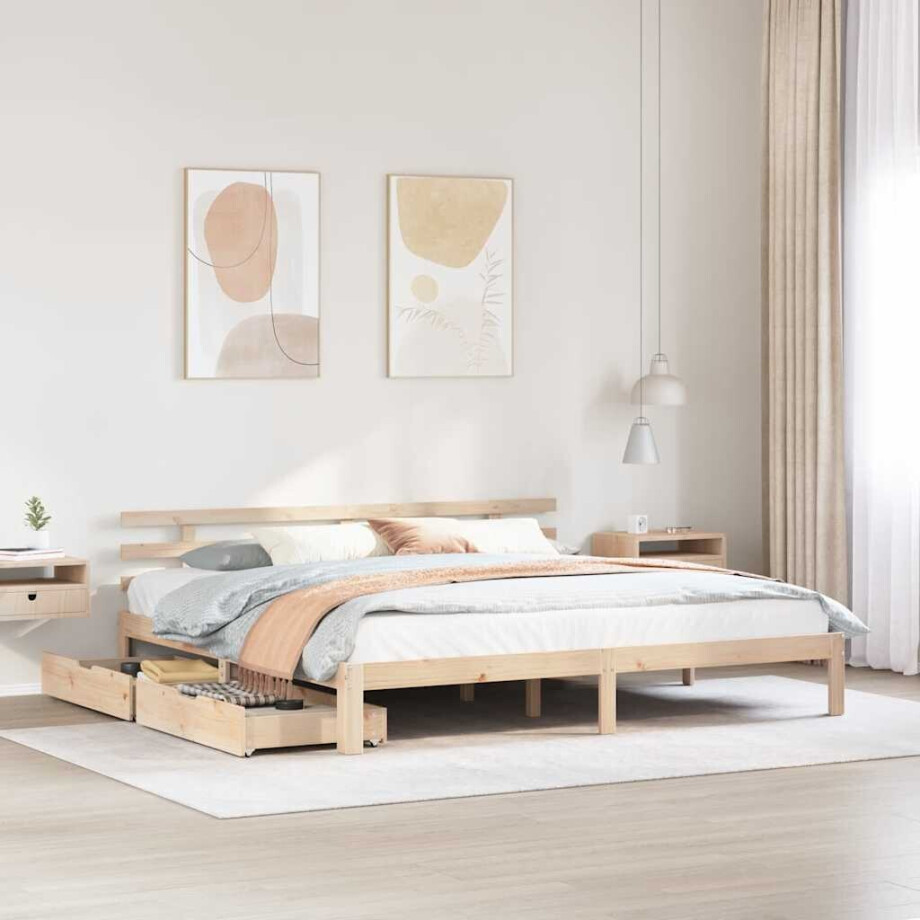 vidaXL Bedframe met lades massief grenenhout 200x200 cm afbeelding 1