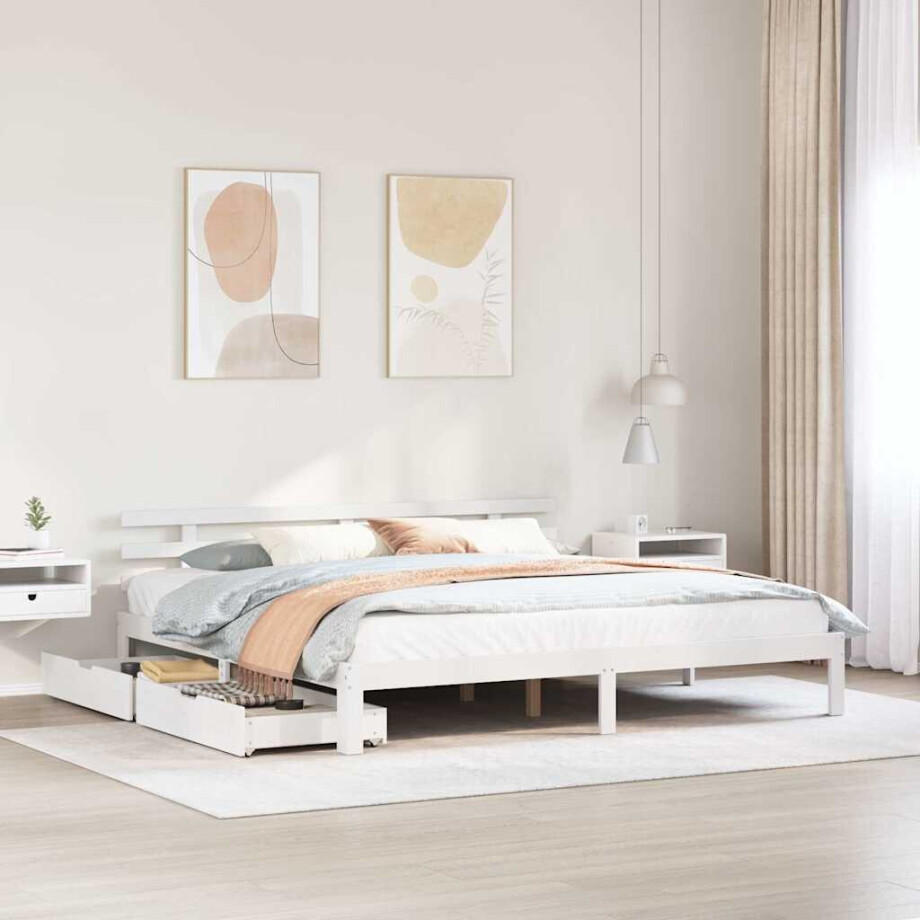 vidaXL Bedframe met lades massief grenenhout wit 200x200 cm vidaXL Bedframe met lades massief grenenhout wit 200x200 cm afbeelding 1