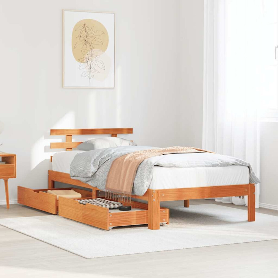 vidaXL Bedframe met lades massief grenenhout wasbruin 75x190 cm afbeelding 1