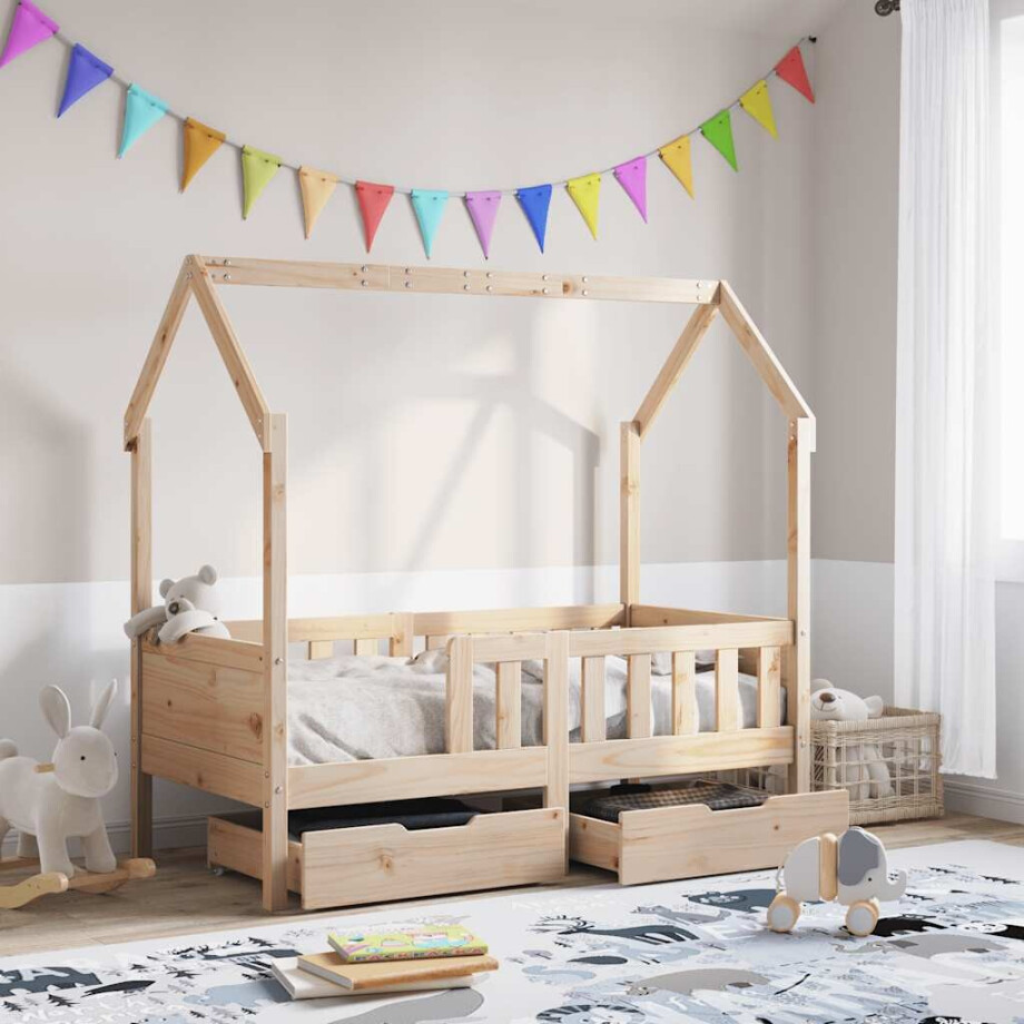 vidaXL Kinderbedframe met lades 70x140 cm massief grenenhout vidaXL Kinderbedframe met lades 70x140 cm massief grenenhout afbeelding 1