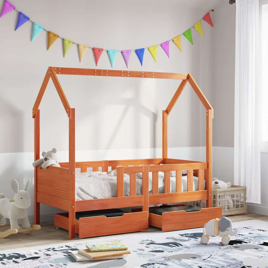 vidaXL Kinderbedframe met lades 70x140 cm massief grenenhout afbeelding 1