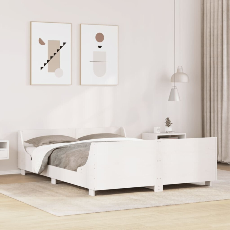 vidaXL Bedframe zonder matras massief grenenhout wit 160x200 cm afbeelding 1