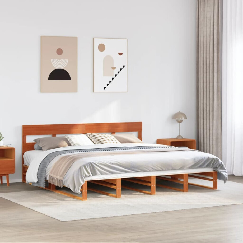 vidaXL Bedframe zonder matras massief grenenhout wasbruin 180x200 cm afbeelding 1