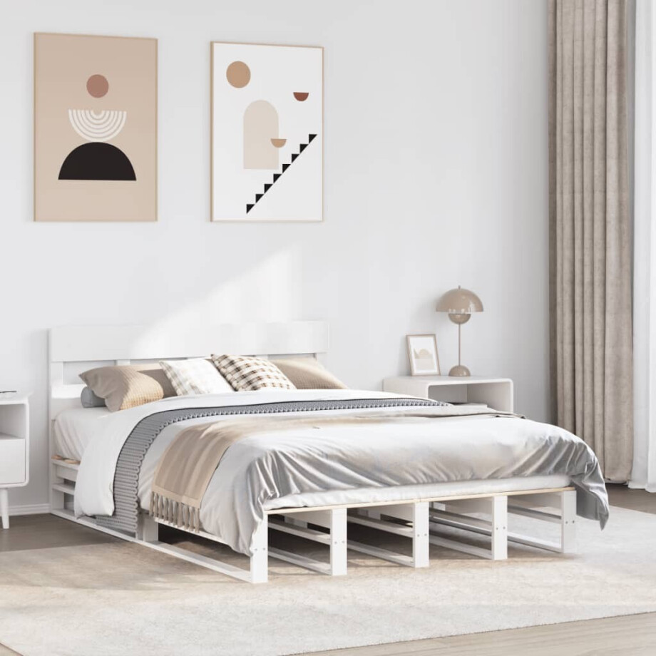 vidaXL Bedframe zonder matras massief grenenhout wit 140x190 cm afbeelding 1