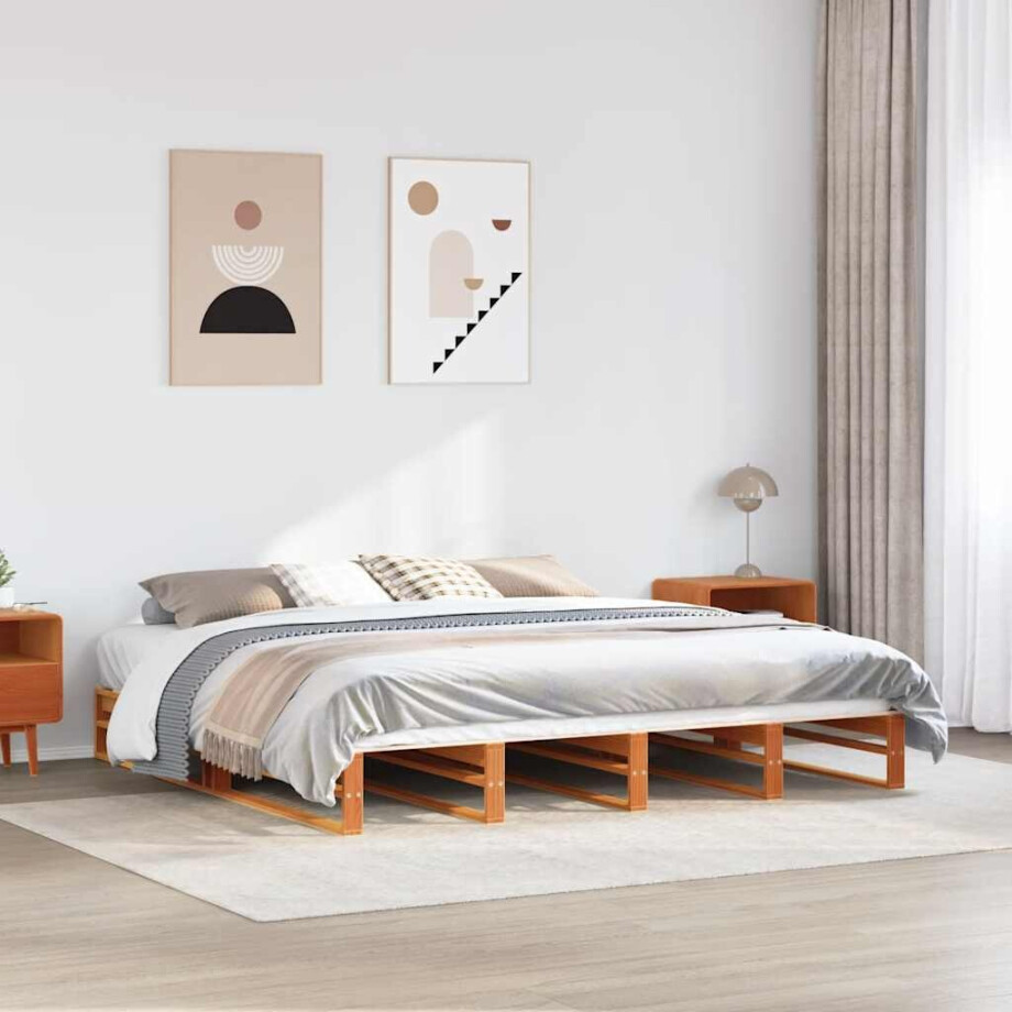 vidaXL Bedframe zonder matras massief grenenhout wasbruin 180x200 cm afbeelding 1