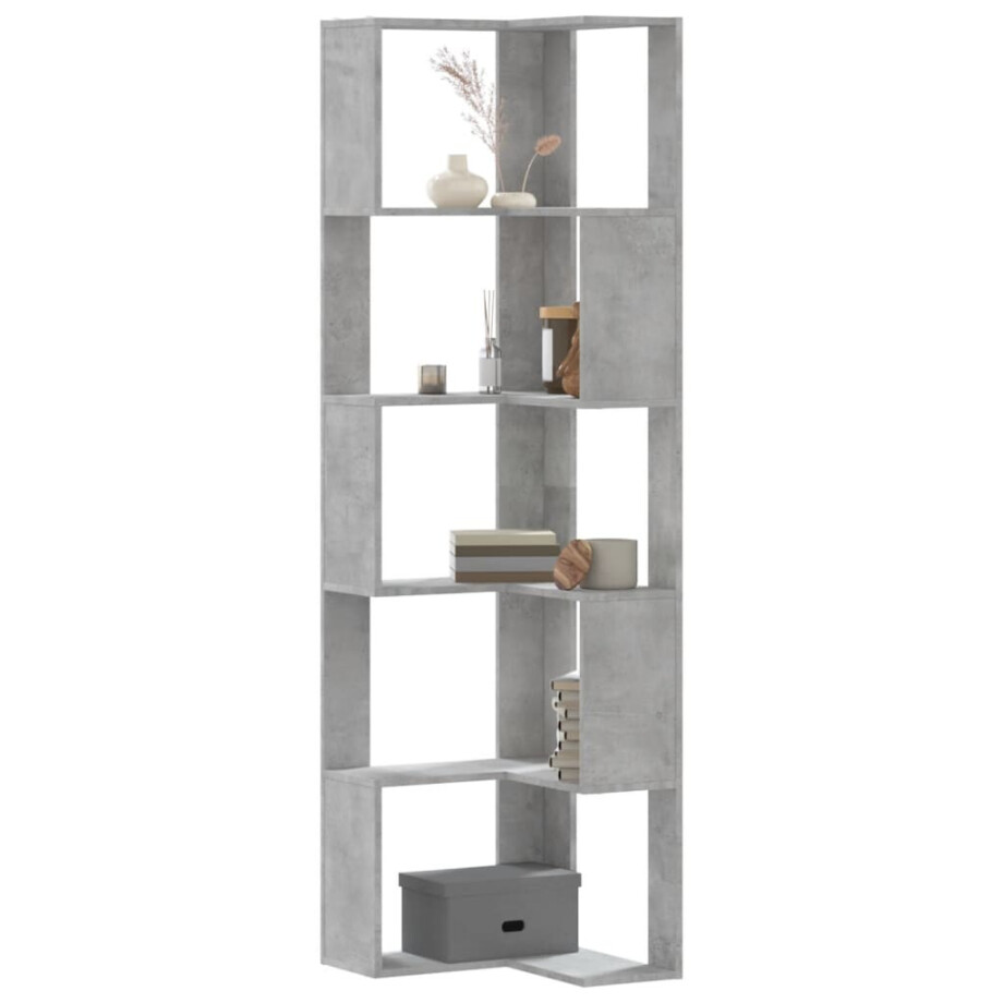 vidaXL Boekenkast 5-laags hoek 50x50x179 cm bewerkt hout betongrijs afbeelding 1