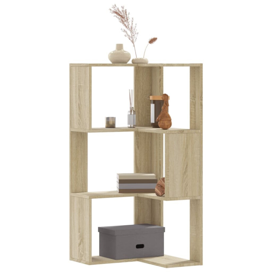 vidaXL Boekenkast 3-laags hoek 50x50x102 cm bewerkt hout sonoma eiken afbeelding 1