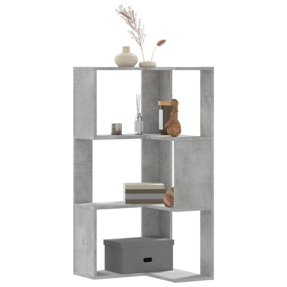 vidaXL Boekenkast 3-laags hoek 50x50x102 cm bewerkt hout betongrijs afbeelding 1