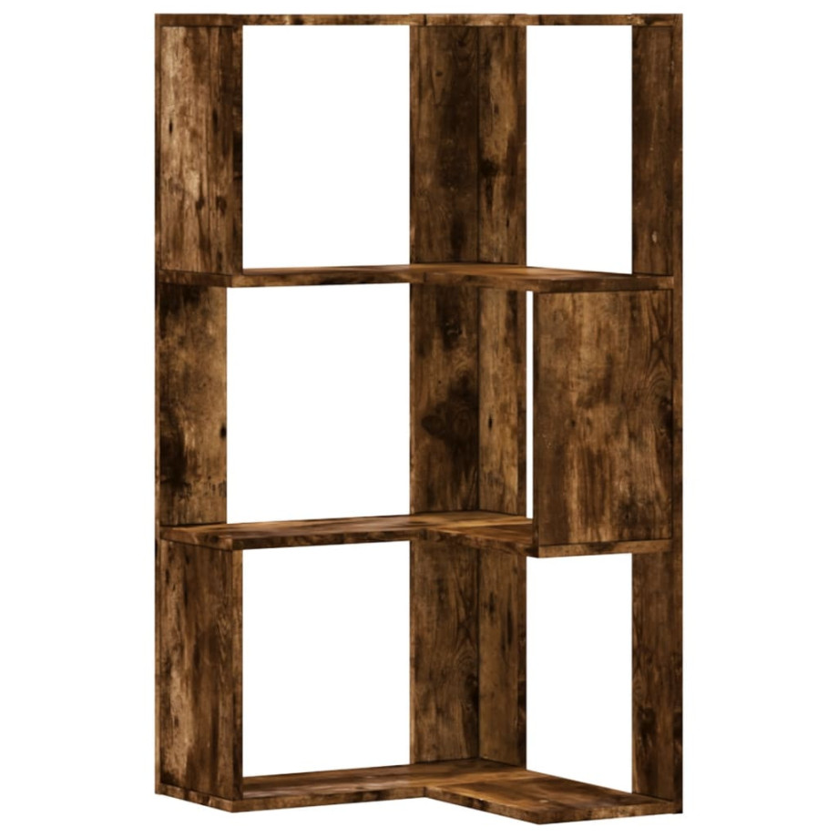 vidaXL Boekenkast 3-laags hoek 50x50x102 cm bewerkt hout gerookt eiken afbeelding 1