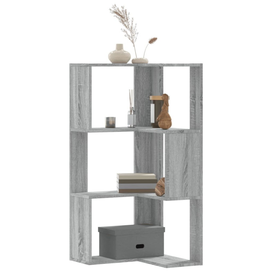 vidaXL Boekenkast 3-laags hoek 50x50x102 cm bewerkt hout grijs sonoma afbeelding 1