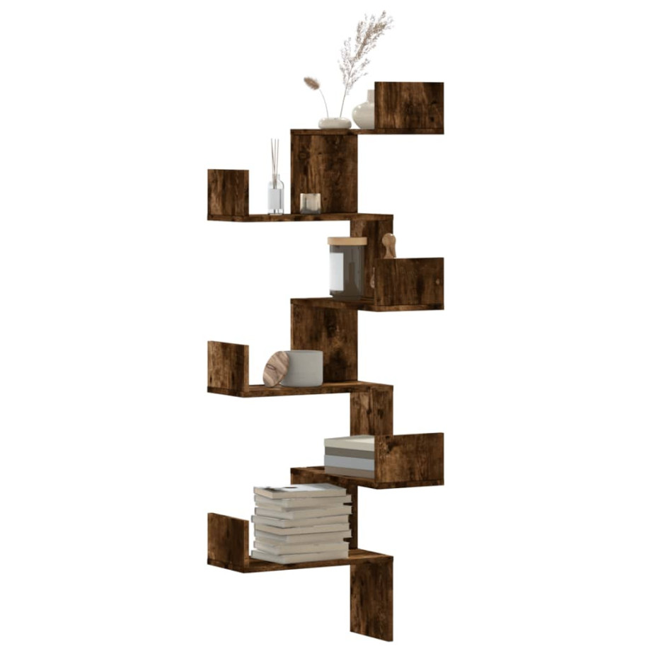 vidaXL Hoekwandschap 45x45x147 cm bewerkt hout gerookt eikenkleurig afbeelding 1