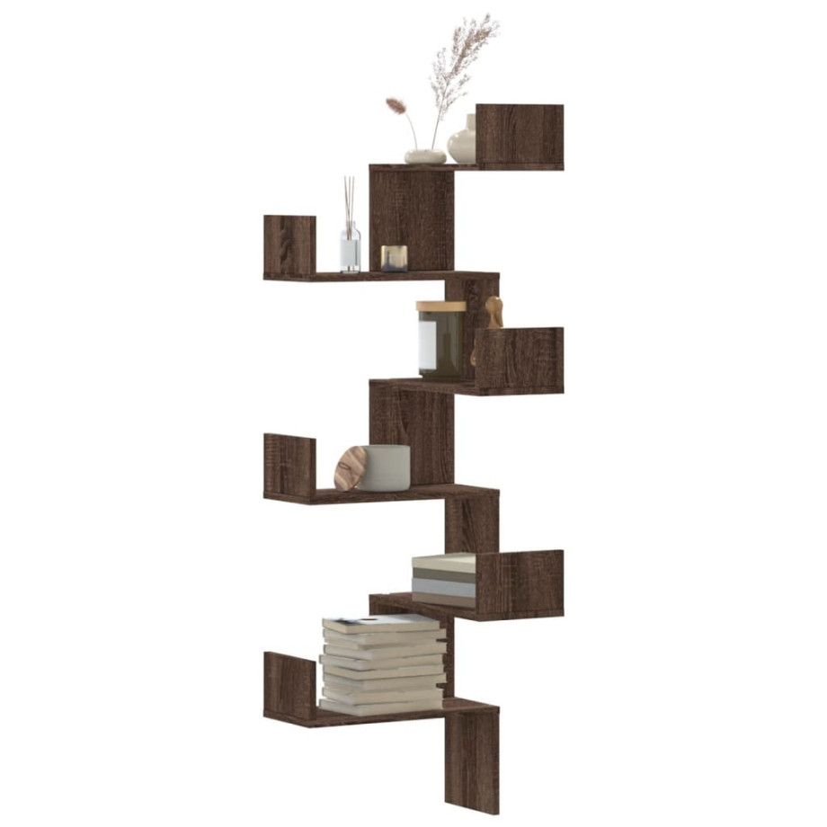 vidaXL Hoekwandschap 45x45x147 cm bewerkt hout bruin eikenkleurig afbeelding 1