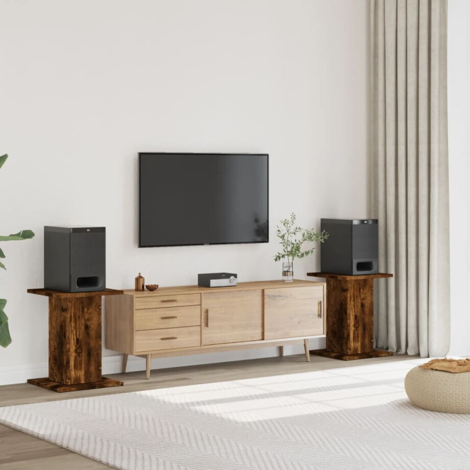 vidaXL Speakerstandaards 2 st 30x30x60 cm bewerkt hout gerookt eiken afbeelding 1