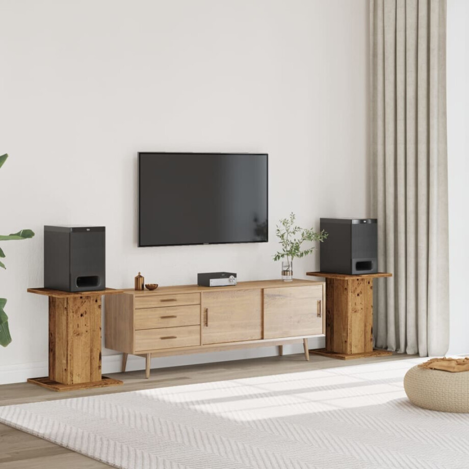 vidaXL Speakerstandaards 2 st 30x30x60 cm bewerkt hout oud houtkleurig afbeelding 1