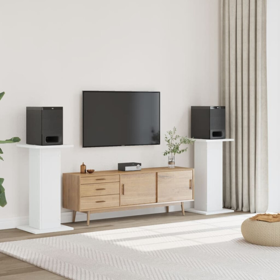 vidaXL Speakerstandaards 2 st 30x30x80 cm bewerkt hout wit afbeelding 1