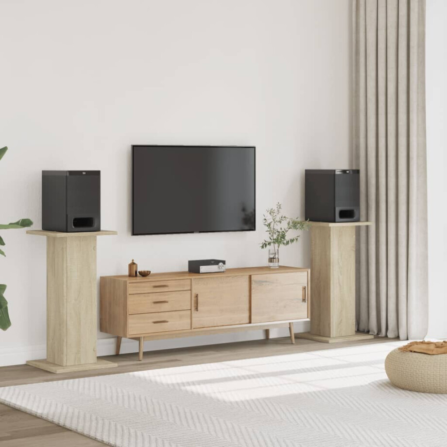 vidaXL Speakerstandaards 2 st 30x30x80 cm bewerkt hout sonoma eiken afbeelding 1