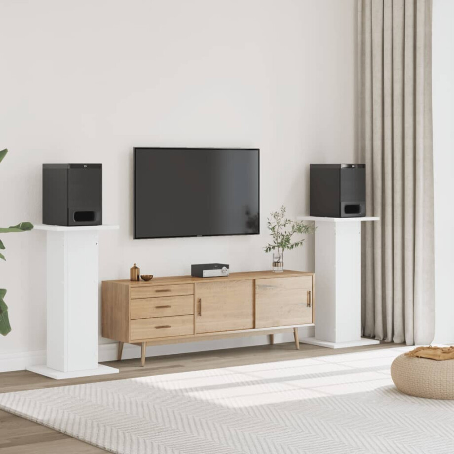 vidaXL Speakerstandaards 2 st 30x30x95 cm bewerkt hout wit afbeelding 1