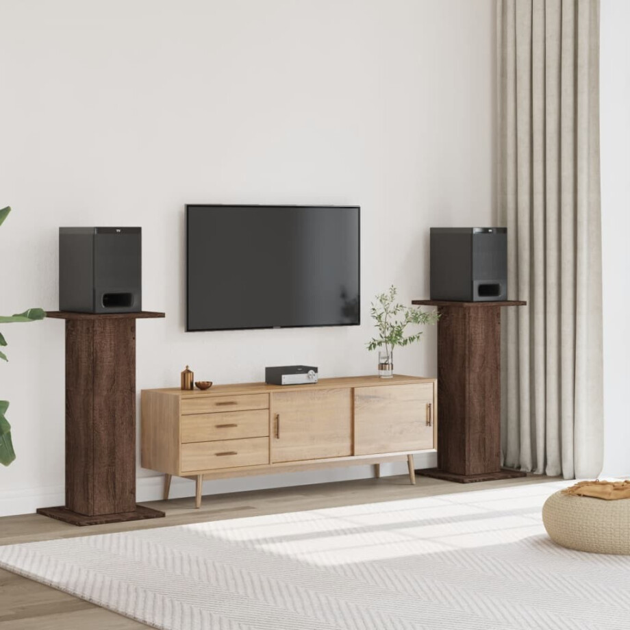 vidaXL Speakerstandaards 2 st 30x30x95 cm bewerkt hout bruin eiken afbeelding 1