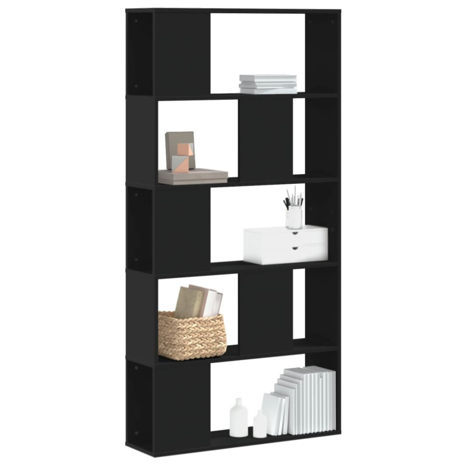 vidaXL Boekenkast 5-laags 80,5x23,5x162,5 cm bewerkt hout zwart afbeelding 1