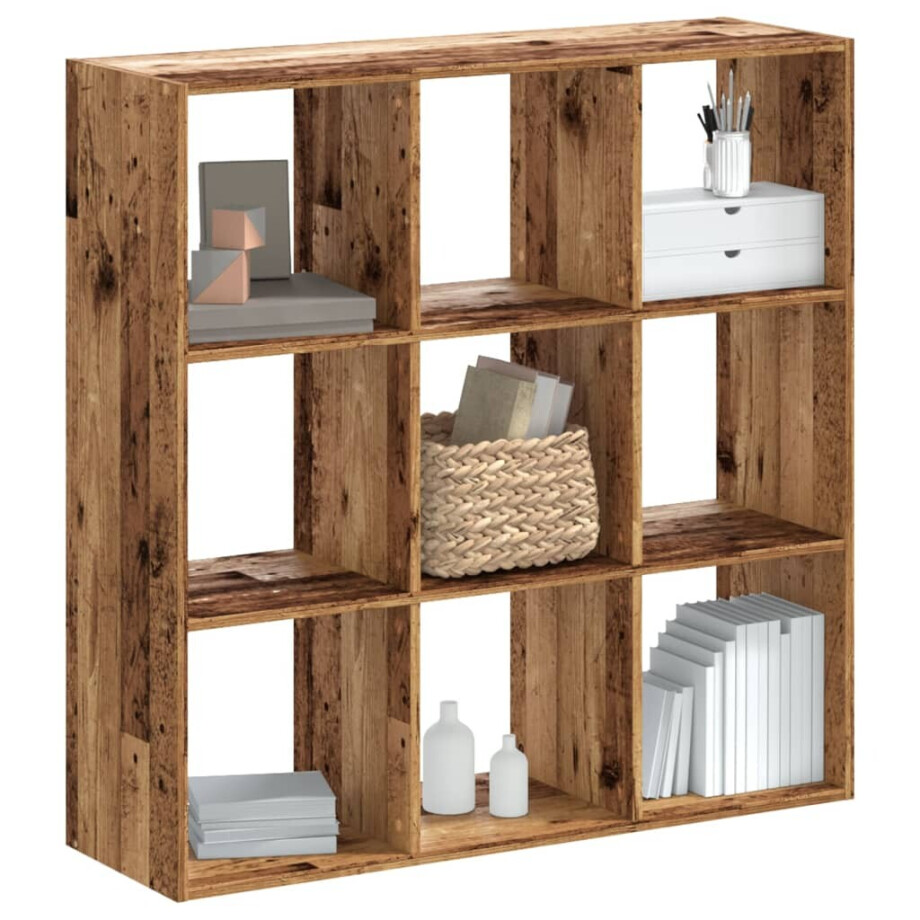 vidaXL Boekenkast 102x32x102 cm bewerkt hout oud houtkleurig afbeelding 1