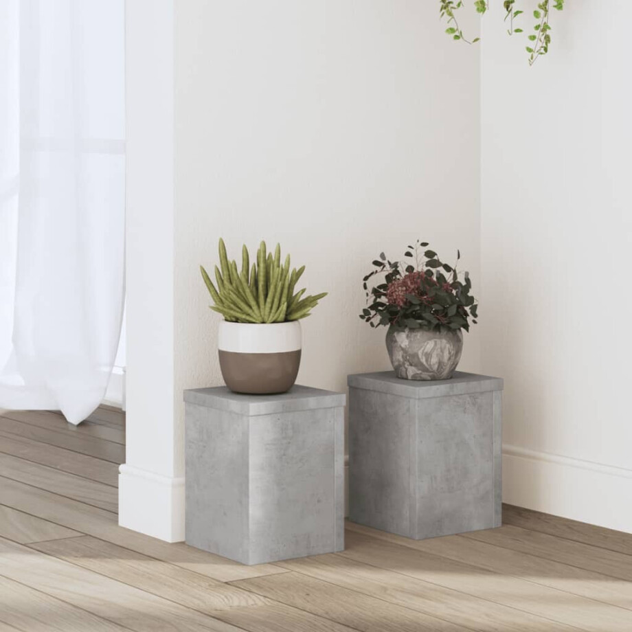 vidaXL Plantenstandaards 2 st 15x15x20 cm bewerkt hout betongrijs afbeelding 1