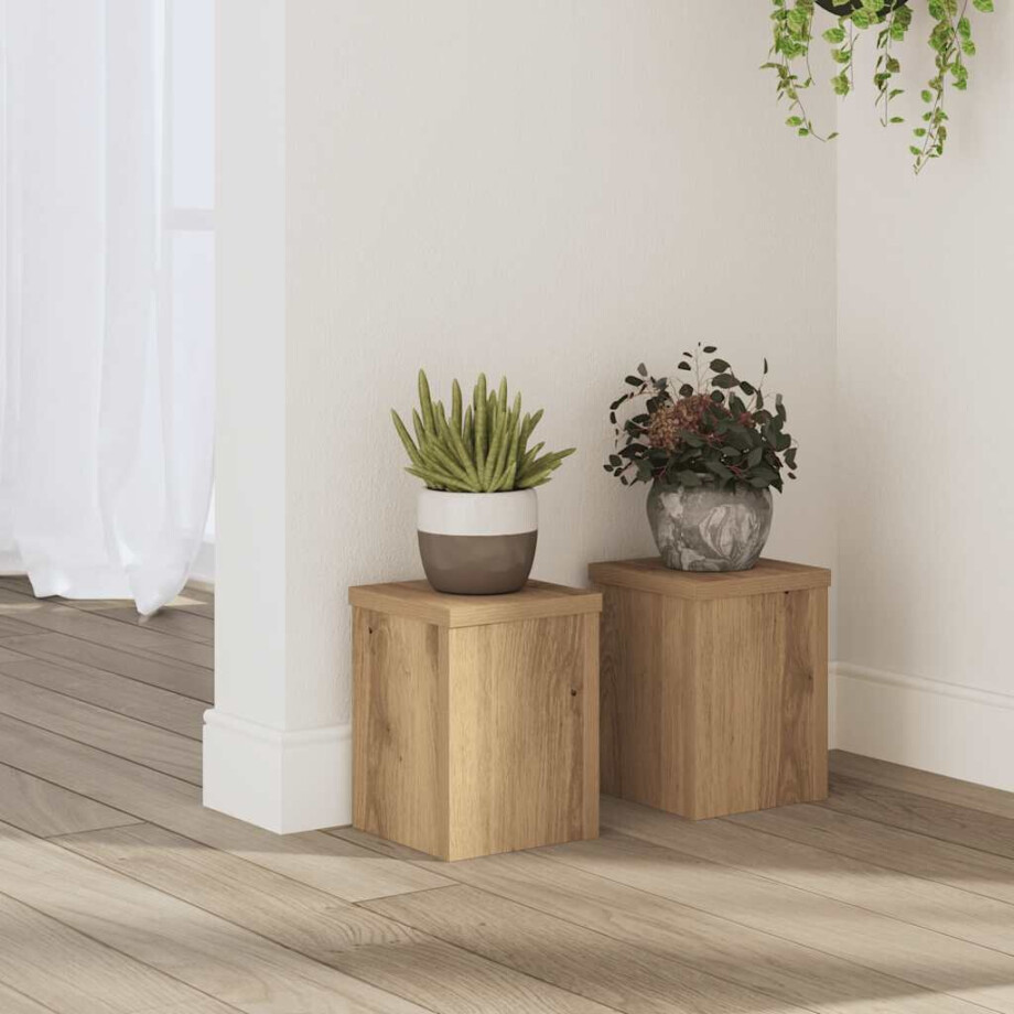 vidaXL Plantenstandaards 2 st 15x15x20 cm hout artisanaal eiken vidaXL Plantenstandaards 2 st 15x15x20 cm hout artisanaal eiken afbeelding 1