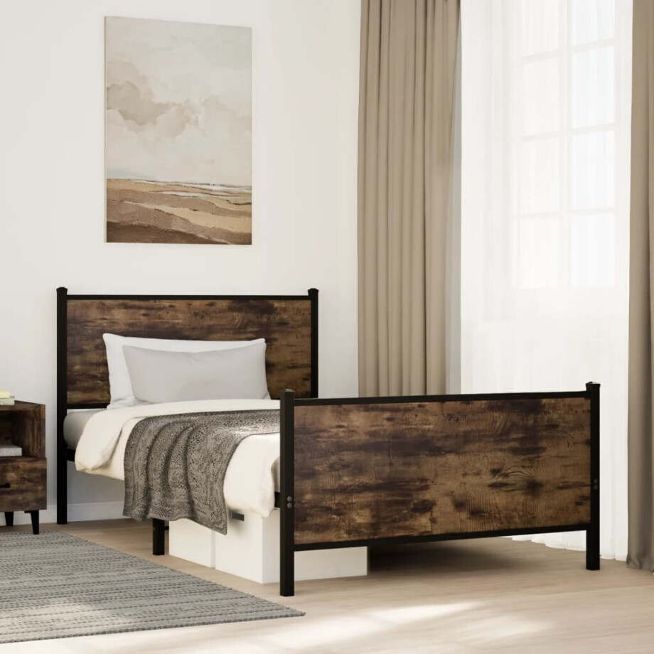 vidaXL Bedframe zonder matras metaal gerookt eikenkleurig 100x190 cm afbeelding 1
