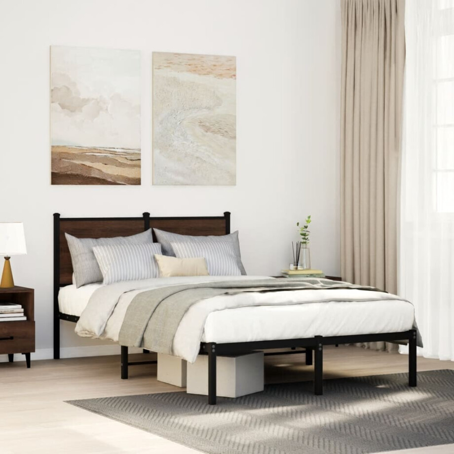 vidaXL Bedframe zonder matras metaal bruin eikenkleurig 120x190 cm vidaXL Bedframe zonder matras metaal bruin eikenkleurig 120x190 cm afbeelding 1