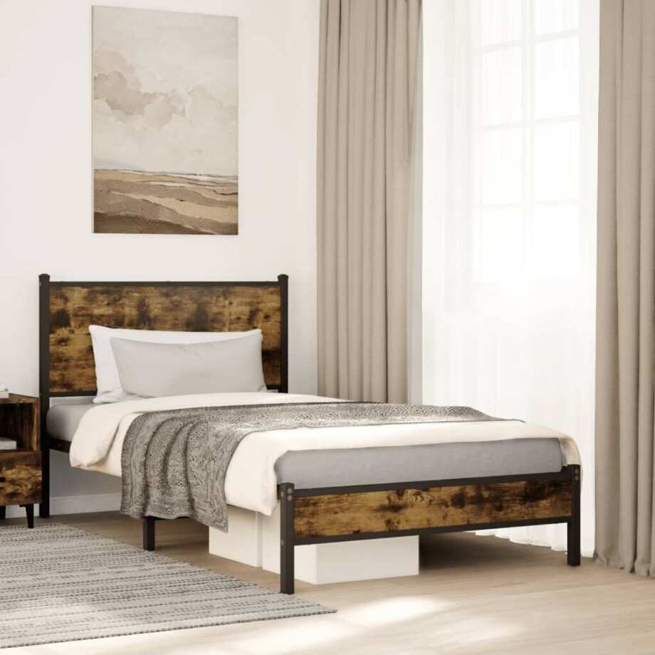 vidaXL Bedframe zonder matras metaal gerookt eikenkleurig 100x190 cm afbeelding 1