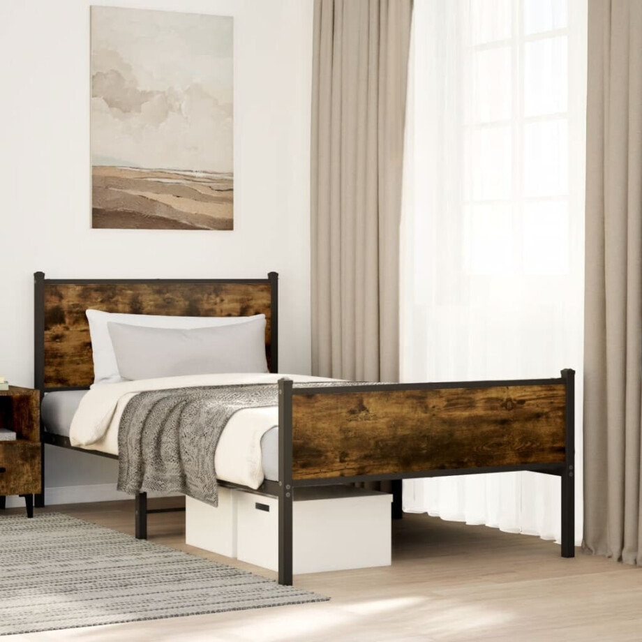 vidaXL Bedframe zonder matras metaal gerookt eikenkleurig 100x190 cm vidaXL Bedframe zonder matras metaal gerookt eikenkleurig 100x190 cm afbeelding 1