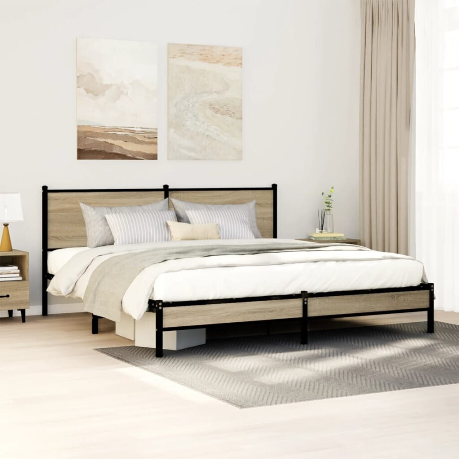 vidaXL Bedframe zonder matras metaal sonoma eikenkleurig 160x200 cm vidaXL Bedframe zonder matras metaal sonoma eikenkleurig 160x200 cm afbeelding 1