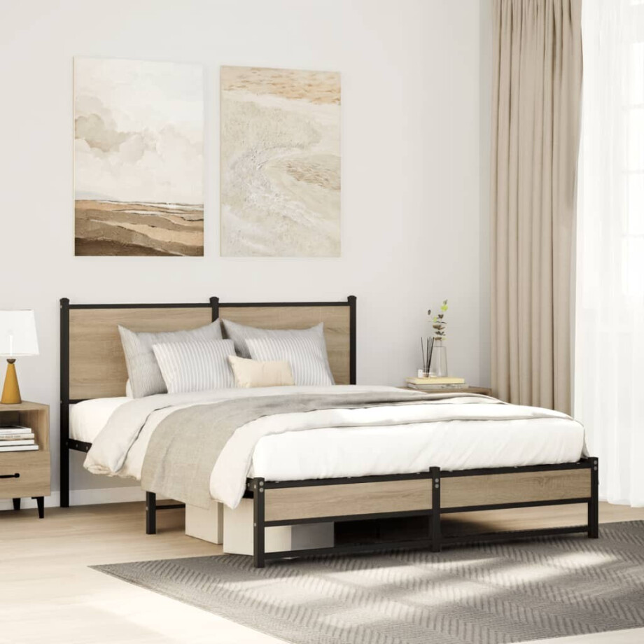 vidaXL Bedframe zonder matras metaal sonoma eikenkleurig 140x200 cm afbeelding 1